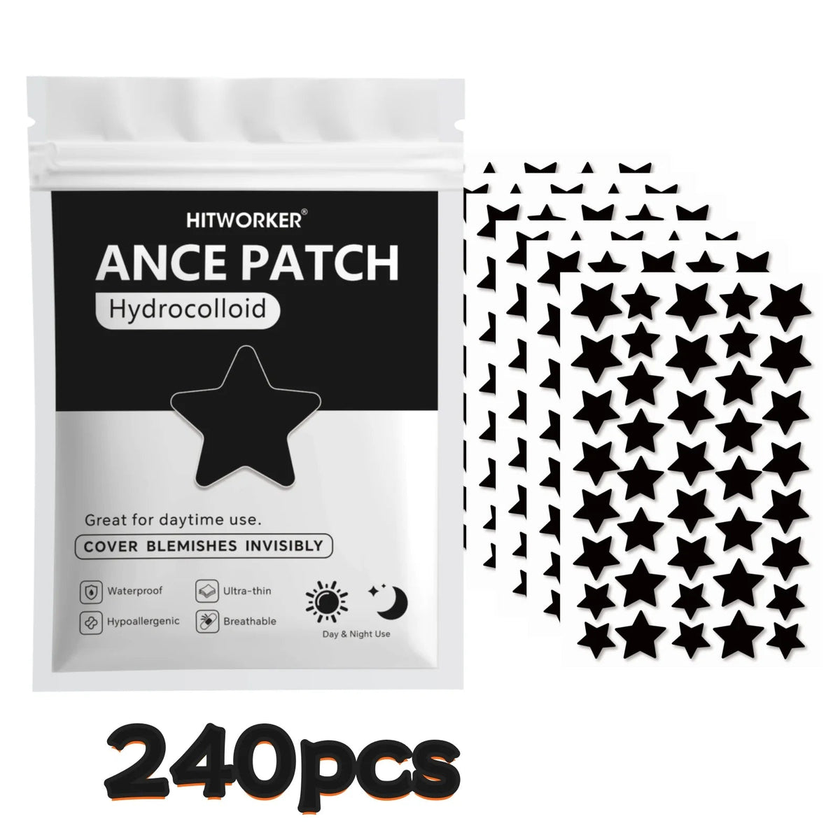 Parches para granos con forma de estrella negra (240/480/800 unidades)